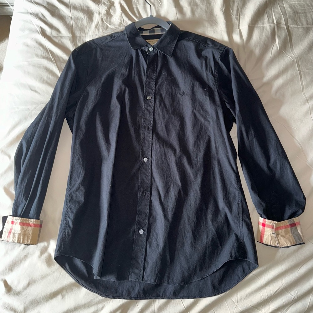 Burberry Mens Black Button Up Dress Shirt